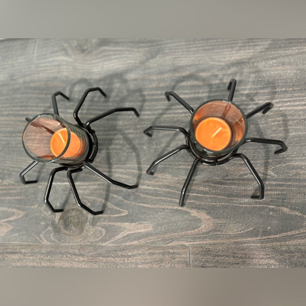 Halloween Black Metal Spider Tealight Candle Holder Set (2) - Picture 3 of 7